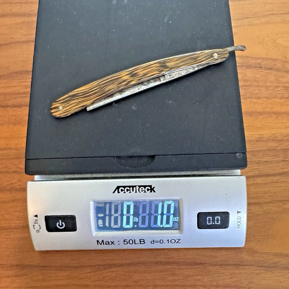 Vintage J.A. Henckels Twin Works Straight Razor Solingen Germany Wood Grain Hand - Picture 10 of 11